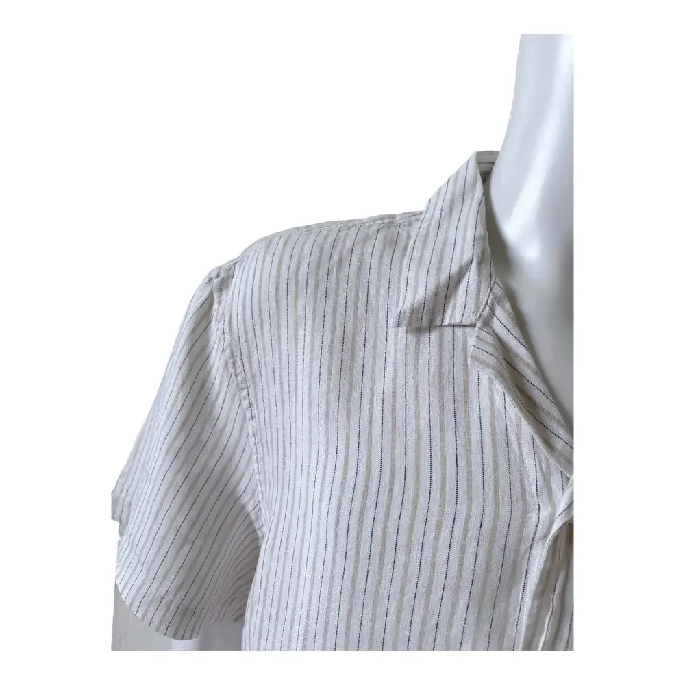 Banana Republic Linen Shirt Mens XL Relaxed Fit Striped Short Sleeve Button Up